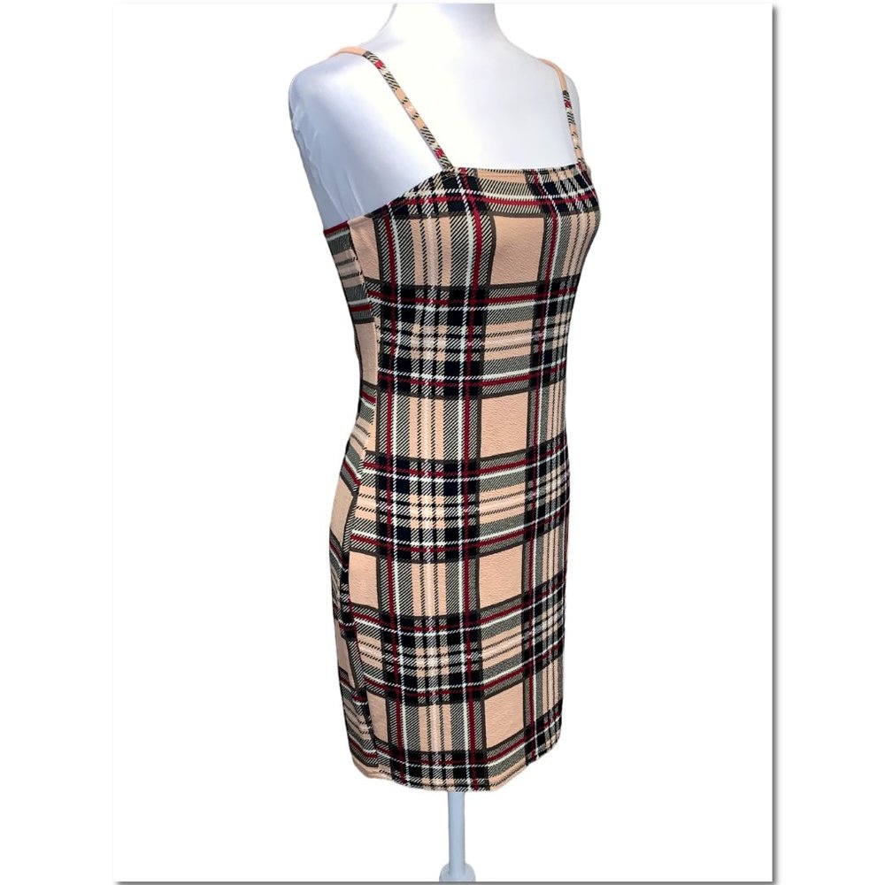 Shein Plaid Dress Size Large Cream and Black Plaid Minidress EUC - Picture 3 of 8